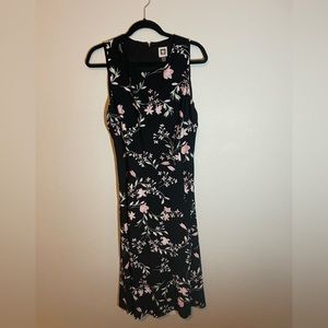 Anne Klein floral black dress midi length size 14, with tie around the waist